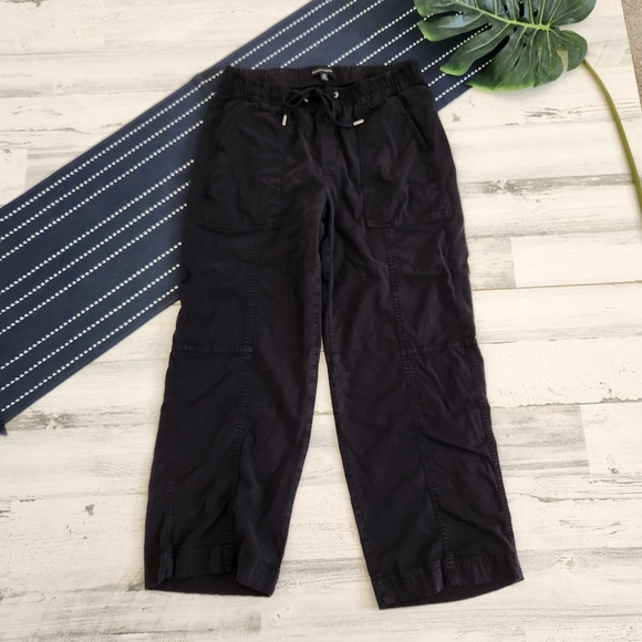 Banana Republic Elastic Waist Wide Leg Pants Black Size Extra Small - Picture 2 of 8